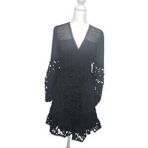 INA Black Lace Dress Juniors Small Long Sleeve Sheer Gothic Dark Romance Party
